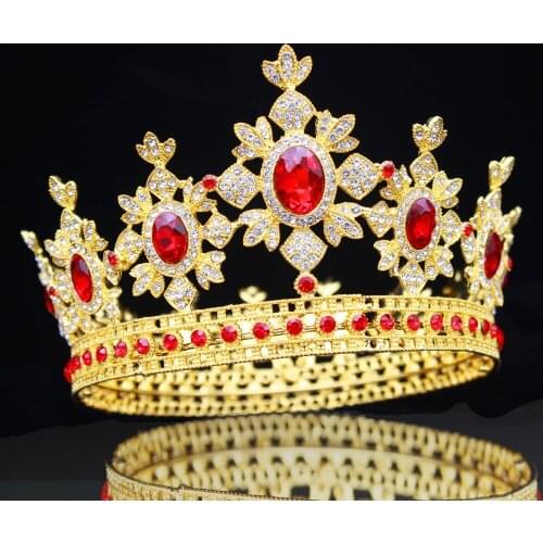 Gold Queen King Bridal Tiaras and Crown Bride Crystal Headpiece Wedding Hair Jewelry Accessories For Women Pageant Hair Ornament