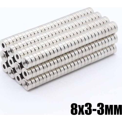 100 Pcs 8x3 mm hole 3 mm Magnetic Materials Neodymium Magnet Mini Small Round Disc Newest N35 8x3-3 mm