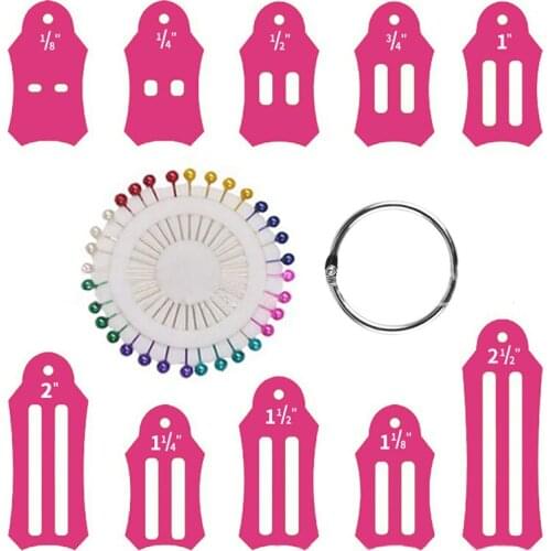 12Pcs Folding Fabric Tape Maker Biasing Strips With Multi-color Quilting Pins And Storage Ring Sewing Accessories