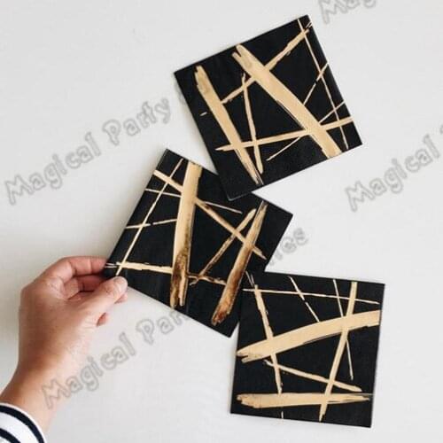 200pcs Black and Gold Party Paper Cocktail Napkin Gatsby Party Supplieslies Black and Gold Party Tableware Foil Gold