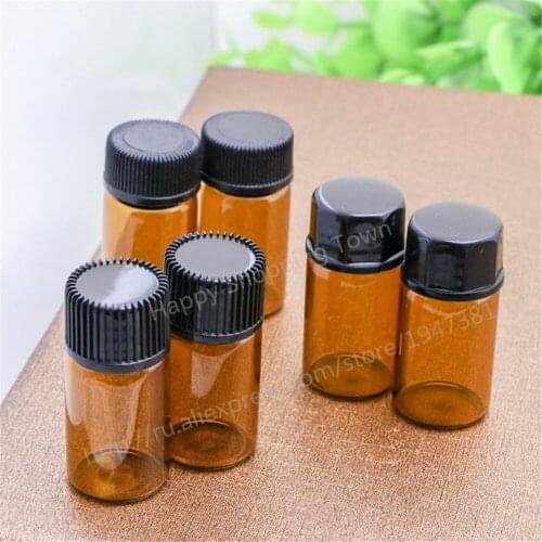 500PCS 3CC Amber Sample Vial 3ML Mini Amber Glass Essential Oil Bottle With Plug & Round Cap
