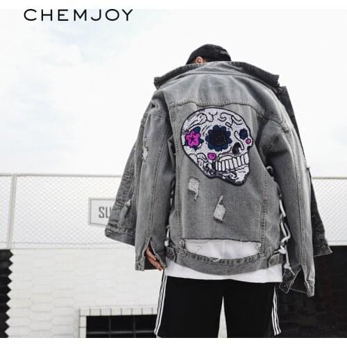 Sewing on Applique Large Mexican Sugar Skull Sequin Patches Iron on Sticker for Clothes DIY Accessory Badges Sequined Patch