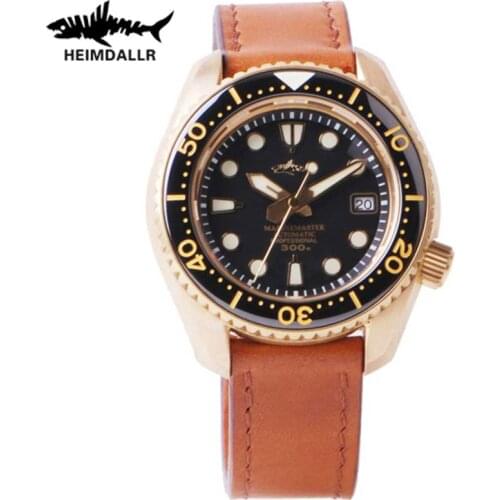 HEIMDALLR SDBX NH35 Automatic Mechanical Watch Men Sapphire Crystal Diver Bronze Watch Lord Of The Sea C3 Luminous Leather Watch