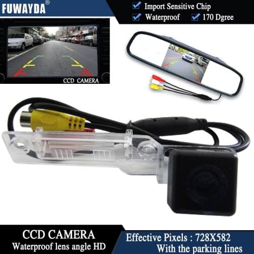 FUWAYDA CCD Car RearView Camera for VW Golf Passat Touran Caddy Superb/T5 Transporter/Multivan+4.3 Inch rear view Mirror Monitor