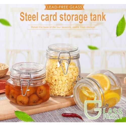 GF Storage Jar Glass Container Food Storage Tank Stainless Steel Buckle Sealed Can Kitchen Items Grains Coffee Snacks Candy
