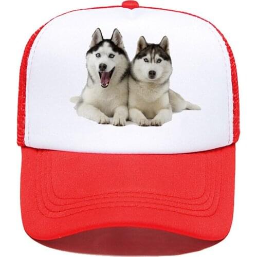 2020 New Two huskies dogs funny Print Baseball Cap Casual Men Women Parent-child Hats Mesh Visor Outdoor Adjustable Sun Hat
