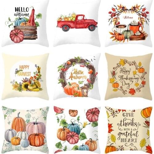 Thanksgiving Day Pumpkin Peach Skin Cushion Cover Cartoon Pumpkin Printing Decorative Pillowcases 45cm Square Sofa Cushion Case