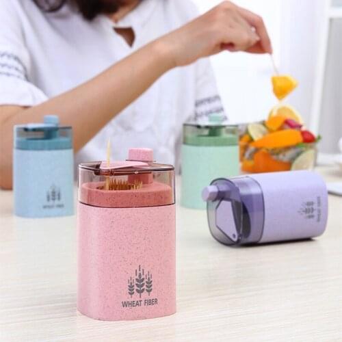 Wheat Automatic Toothpick Holder portable Tooth pick case Container Dispenser Storage Box home decor