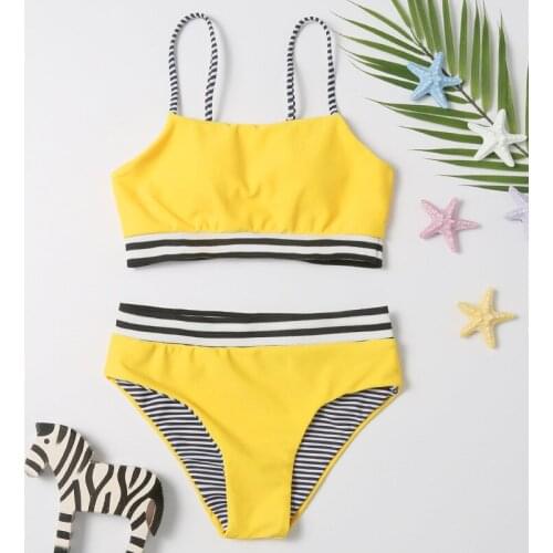 Childrens Swimsuit Yellow Stitching Sling Split Bikini Wading Sports Swimming Hot Spring Swimwear Toddler Swimwear