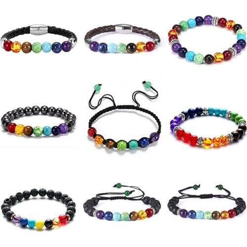 DUTRIEUX 7 Chakra Healing Yoga Reiki Prayer Bead Stones Balance Beaded Warp Bracelet Braided Bangle Adjustable Jewelry For Women
