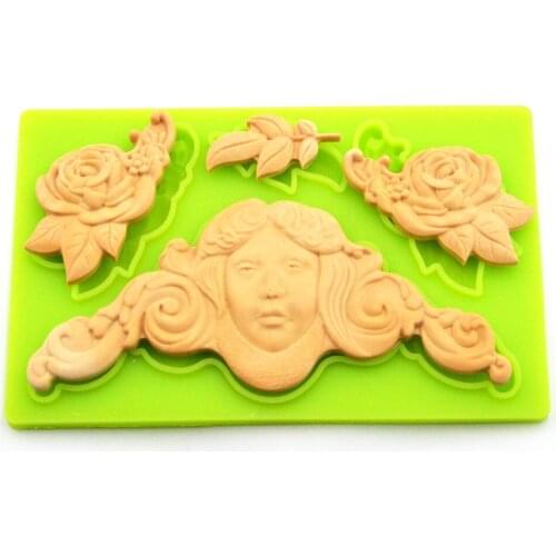 European Relief Fondant Cake Silicone Mold Angel&roses&leaves Lace Cake Mold Birthday Wedding Decoration DIY Cake Baking Tools