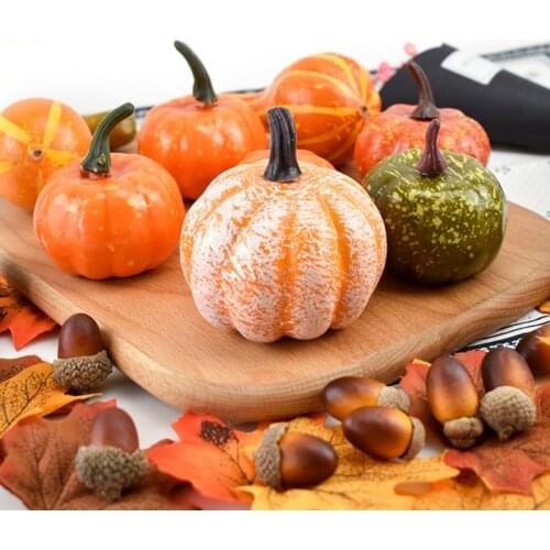 50pcs Simulation Pumpkins Artificial Assorted Fake Maple Leaves Pinecones Acorns for Halloween Thanksgiving Party Home