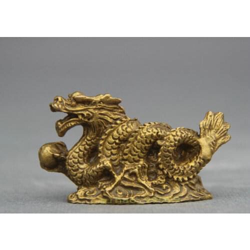 FengShui Chinese Folk Bronze Copper Stand Year Zodiac Dragon Statue Sculpture