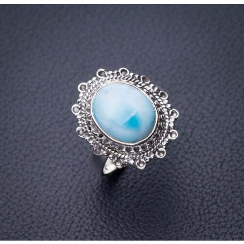 StarGems Natural Caribbean Larimar Handmade 925 Sterling Silver Ring 7 D8456