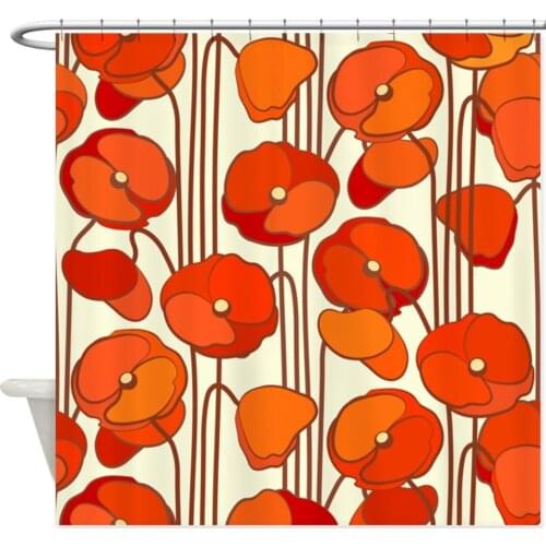 Beautiful Red Poppies Retro Floral Decorative Fabric 3D Print Shower Curtain