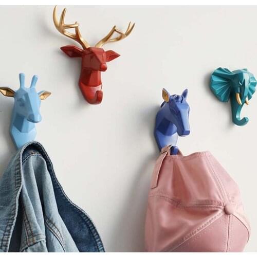 Animal Head Storage Hook Key Wall Hooks Nail-Free Coat Hanger Nordic Paste Home Decoration Coat Hook Cute Storage Tool