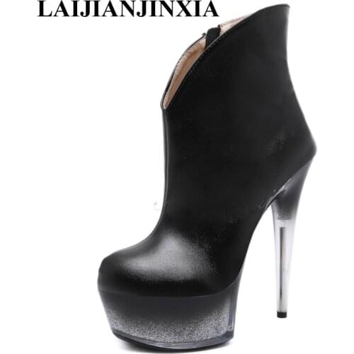 LAIJIANJINXIA New Party Fashion Boots 15 cm High Heels Waterproof Platform Women Boots Sexy Ankle Boots Pole Dancing Shoes