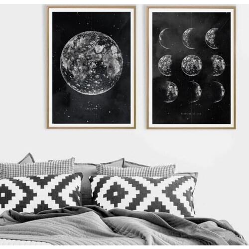 Moon Phase Posters Print Celestial Bedroom Wall Art Pictures Decor , Luna Black White Moon Phases Art Painting Home Decoration
