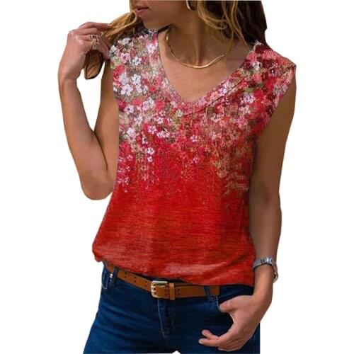 5XL Plus Size Summer Womens Floral Print Tank Tops Sexy V- Neck Sleeveless Ladies Casual Top Oversized Female Clothing 2021 New