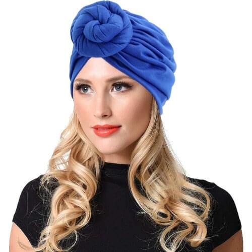 Fashion Women Elastic Knotted Turban Solid Color Stretchy Beanies Hat Chemo Cap Head Wrap Muslim Headscarf Wholesale