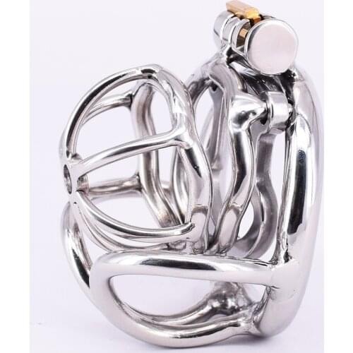 Stainless Steel Male Chastity Cage with Anti-off Ring Small Metal Cockring Arc Testicle Bondage Gear Chastity Devices Balls Lock