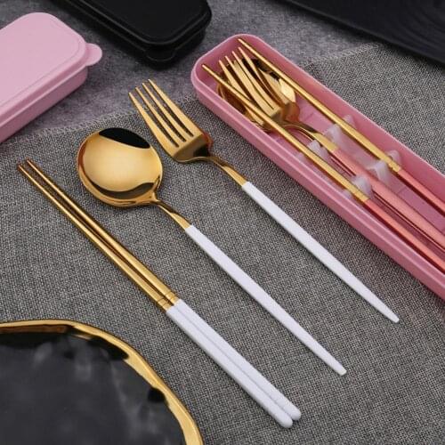 2/3Pcs Portable Stainless Steel Chopsticks Spoon Fork Tableware Set Dinner Tools