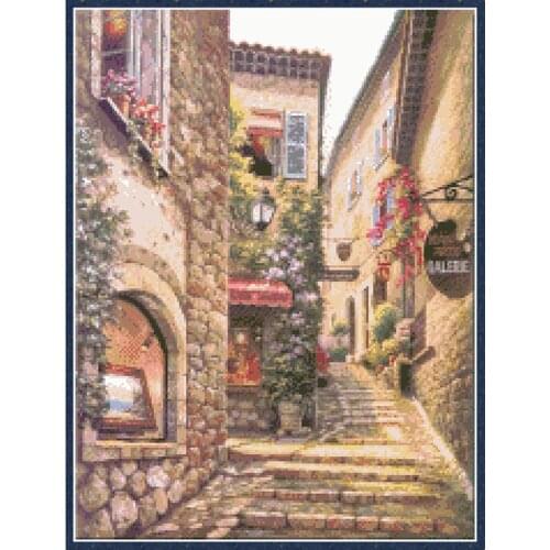 Small Town View Counted Cross Stitch Kits Printed Canvas 11CT 14CT Needlework Sets DIY Embroidery Craft Home Decoration Painting