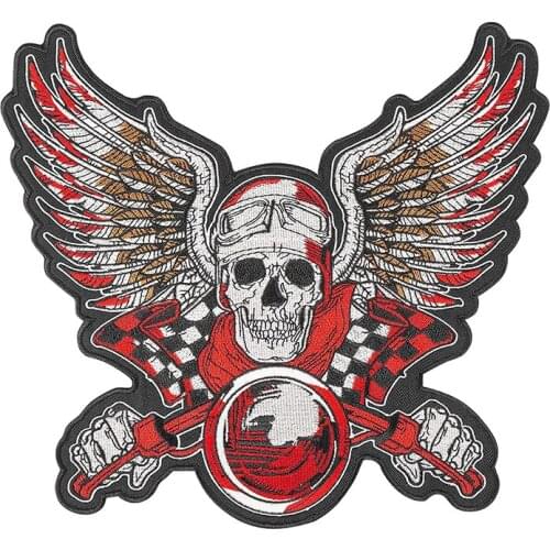 Large Size Eagle Skull Embroidery Iron on Motorcycle Biker Patches Heat Press Vests Jackets Accessories Sewing DIY Custom Badge