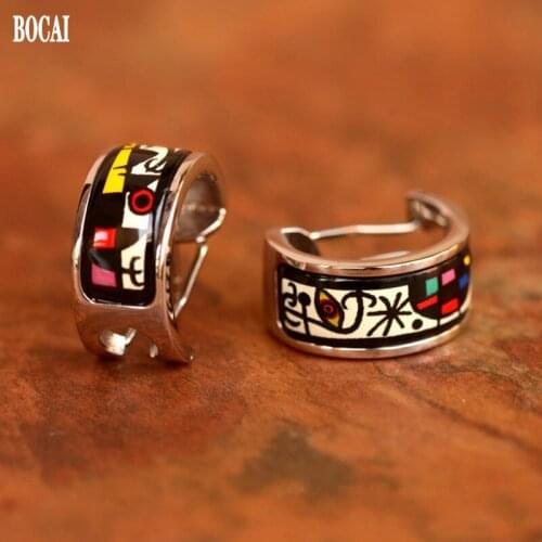 2020 new BOCAI Miró Fantasy Series New Cloisonne Jewellery Fashion Enamel earrings for Woman buckle earrings woman earrings