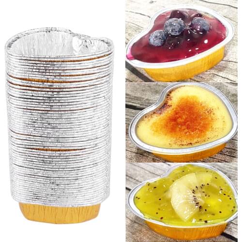 60 Cake Baking Pan Disposable Heart Shaped Aluminum Foil Bake Tray Mini Bakeware Tools Patisserie Cupcake Muffin Making Cup Pans