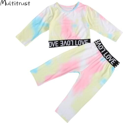 2020 Autumn Kids Girls Clothes Sets Tie-Dye Printed Long Sleeve Pullover T Shirts Trousers Pants 0-5Y