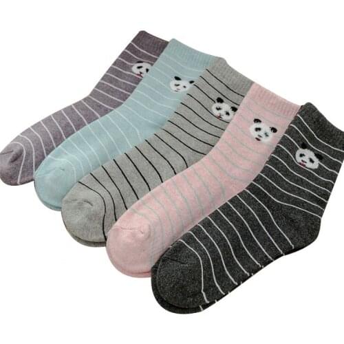 Autumn Winter New Style Thicker Looped Pile Panda Warm Comfortable Fresh Women Striped Socks