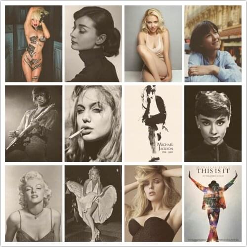 Perfect JL Retro Michael Jackson Monroe Jolie Lady Gaga Scarlett Home Retro Poster Kraft Drawing core Wall stickers JKX01
