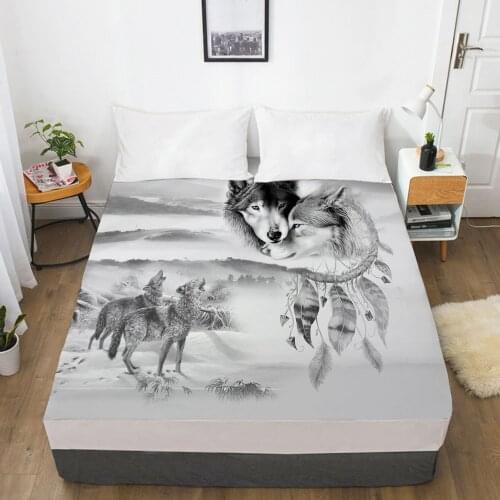3D HD Digital Printing Custom Bed Sheet With Elastic,Fitted Sheet Twin King,Animal Gray Wolf Bedding Mattress Cover 160x200CM