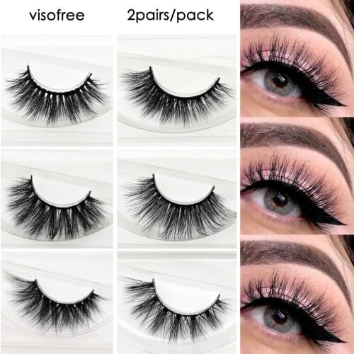 2 pairs/pack Visofree Lashes 3D Faux Mink Lashes High Volume Handmade Reusable False Eyelashes Full Lash Effect Makeup Eyelashes