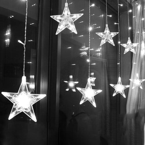 2.5M Curtain Light LED Star Christmas Garland 220V EU Outdoor/Indoor lighting String Fairy Lamp Wedding Holiday Party Decoration