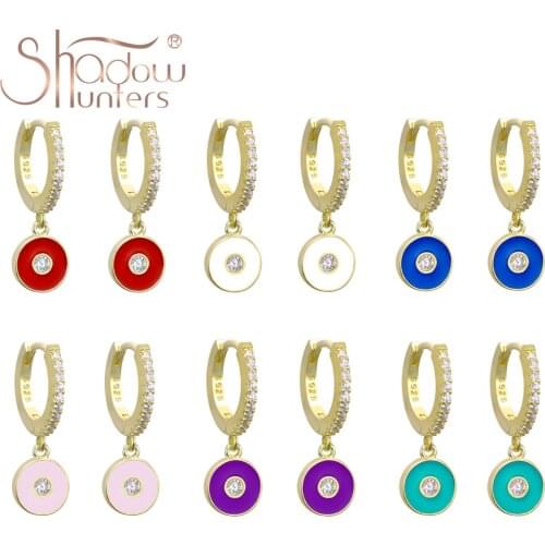 SHADOWHUNTERS Sterling 925 Silver Huggies Earrings Colorful Round Enamel Drop Earrings Pink Green Blue For Party Women Jewelry