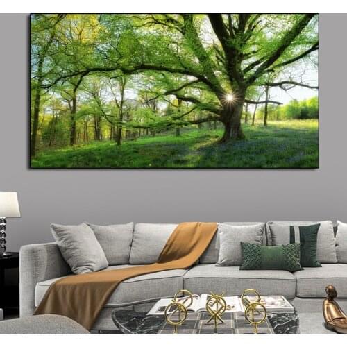 Modern Nature Green Tree Landscape Paintings Canvas Wall Art Prints Decorative Tree Poster for Living Room Cuadros Home Decor
