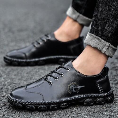 Men Shoes Sneakers genuine Leather Casual Shoes Breathable Driving Moccasins Lace Up Mens Shoes Outdoor Footwear big size 48