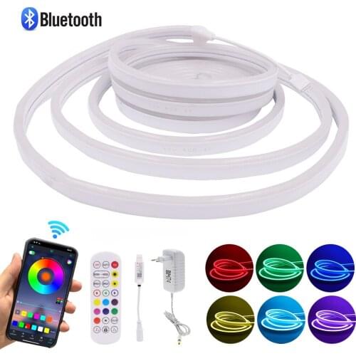 DC12V Bluetooth RGB Neon Rope Light Outdoor IP67 Waterproof Dimmable Neon Strip Sign SMD 5050 72Leds/m Flexible Neon Light Lamp