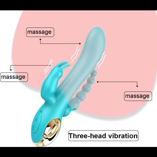 Rechargeable Triple Pleasure Rabbit Vibrator G Spot P Spot Clitoris Stimulator Anal Plug Dildo Vibrator Sex Toys for Woman
