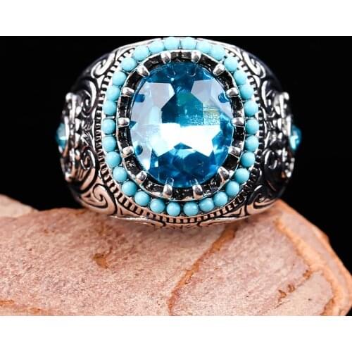 Vintage Two Tone Wave Pattern Engraved Blue Stone Bow Ring For Women Ladies Wedding Dance Party Retro Flower Jewelry Gift M4M854