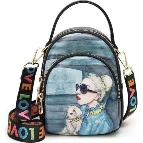 Cartoon Printing Women Handbag Mini Colorful Wide shoulder straps Shoulder bag for female Crosssbody Bags Cute Cellphone Bag