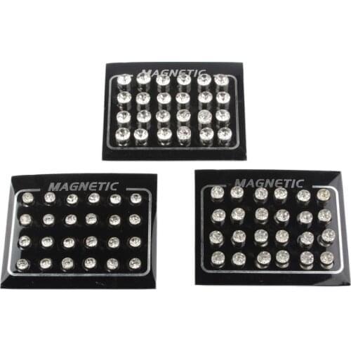 12 Pairs Magnetic Round Crystal Women Girl Clip On Magnet Ear Stud Earrings