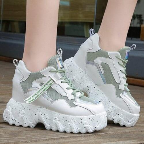 Womens Beathable Fashion Sneakers Platform Wedge High Heel Chunky Lace Up Ankle Boots Round Toe Casual Shoes Creepers