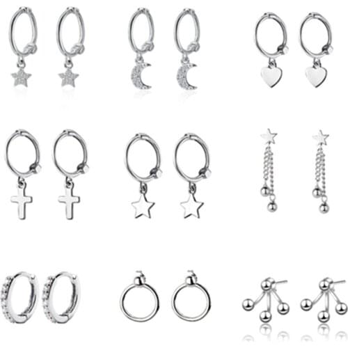 925 Sterling Silver Star Heart Cross Drop Earrings For Women Girls Hanging Dangle Earrings pendientes mujer moda 2019