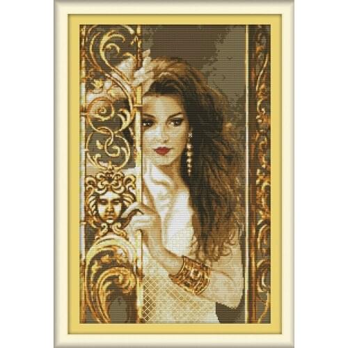 Woman behind the railing cross stitch kit aida 14ct 11ct count print canvas cross stitches needlework embroidery DIY handmade