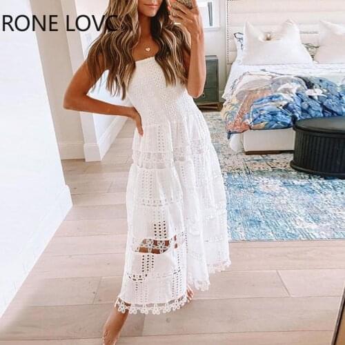 Women Sexy Bandeau Hollow Out Flower Detail Maxi Dress Party Dress Elegant Fashion Chic Dress