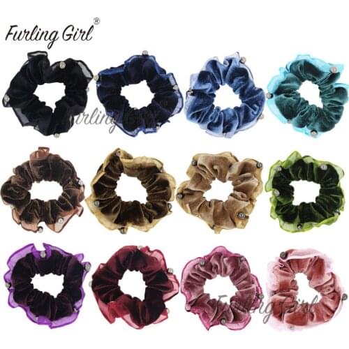 Furling Girl 1 PC Lace Trim Velvet Hair Scrunchies with Beads Accessories Women Elastic Hair Bands Hair Tie Ponytail Holder