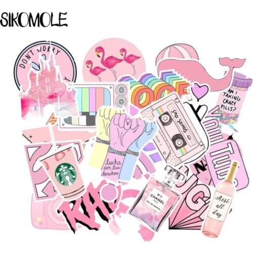 53Pcs PVC Waterproof Girls Kawaii Pink Fun Sticker Toys Luggage Stickers for Moto Car & Suitcase Cool Fashion Laptop Stickers F3